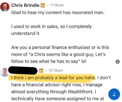 LinkedIn DM: I think I am probably a lead for you